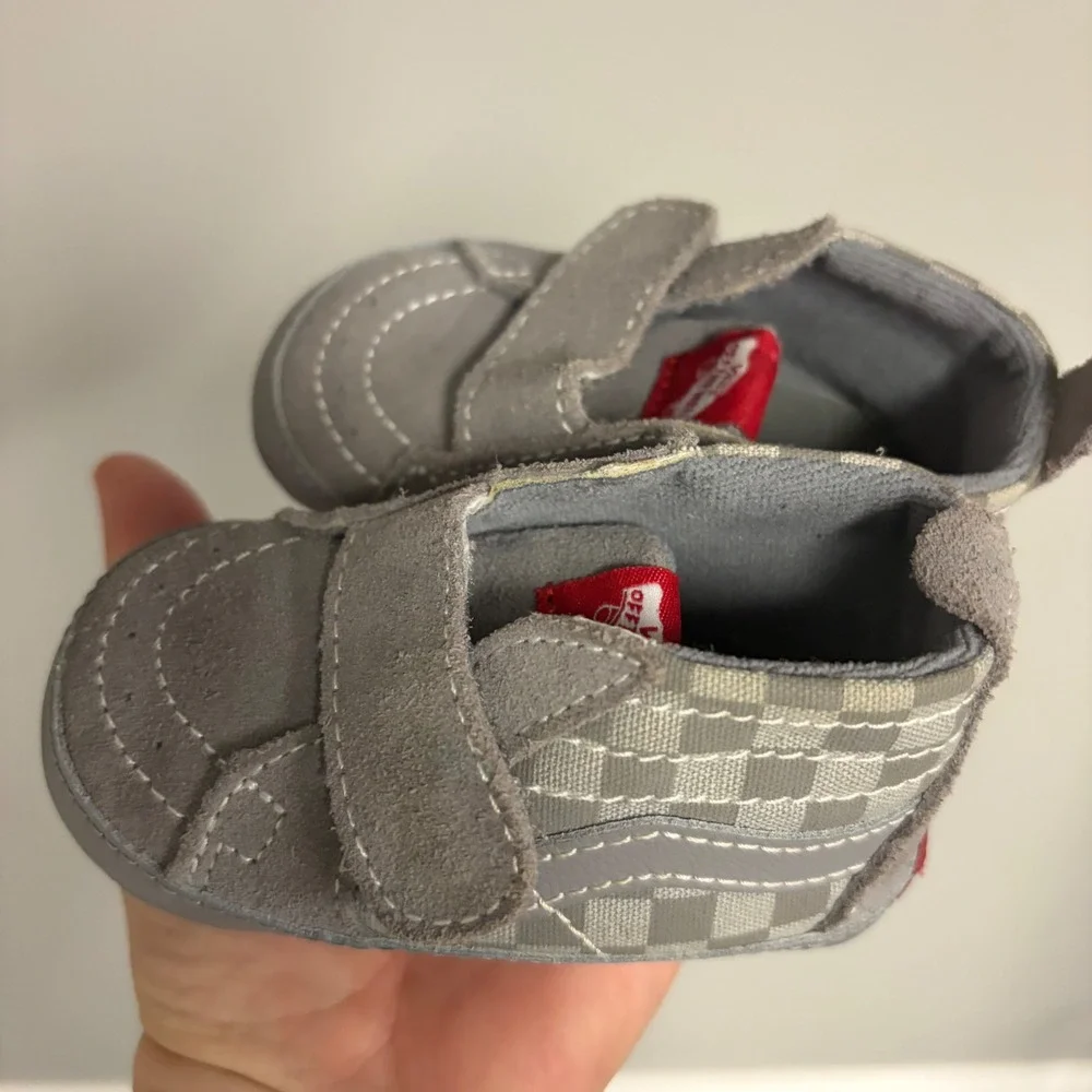 Vans Sk8-Hi Crib Shoes Grey Checkerboard Infant Size 3.0 Soft Sole Sneakers